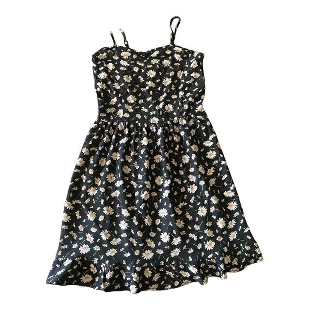 CHILDRENS PLACE-BLACK FLORAL DRESS-SIZE 10/12
